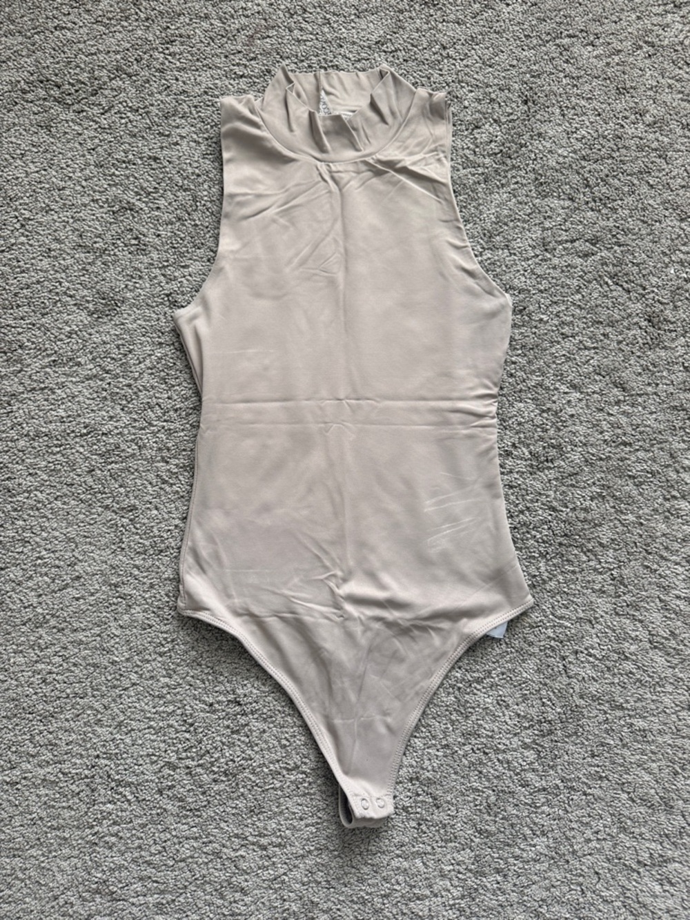 Second Skin Overalls Sleeveless Mock Neck Bodysuit in Light Taupe